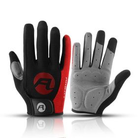 Bicycle Full Finger Cycling Bike Gloves Absorbing Sweat for Men and Women Bicycle Riding Outdoor Sports Protector (Color: Red, size: L)