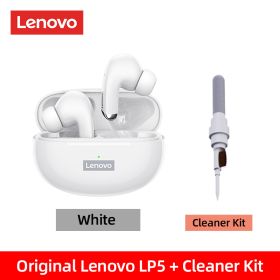 100% Original LP5 Wireless Bluetooth Earbuds HiFi Music Earphone With Mic Headphones Sports Waterproof Headset (Ships From: China, Color: White FC Clat Kit)