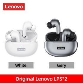 100% Original LP5 Wireless Bluetooth Earbuds HiFi Music Earphone With Mic Headphones Sports Waterproof Headset (Ships From: China, Color: White and Gray FC)