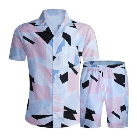 Men's Short Sleeve Printed Suits Shorts Floral Shirt 2 Pieces Tracksuits (size: M)