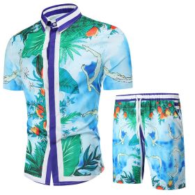 Men's Fashion Printed Two-Piece Suits Short Sleeve Printed Shirt Shorts Tracksuits Beach Style Sets (size: M)