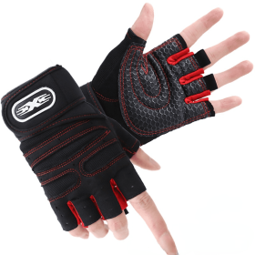 Gym Gloves Fitness Weight Lifting Gloves Body Building Training Sports Exercise Cycling Sport Workout Glove for Men Women M/L/XL (Color: black red, size: M)