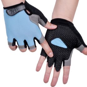 HOT Cycling Anti-slip Anti-sweat Men Women Half Finger Gloves Breathable Anti-shock Sports Gloves Bike Bicycle Glove (Color: Type A--Blue, size: S)