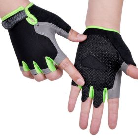 HOT Cycling Anti-slip Anti-sweat Men Women Half Finger Gloves Breathable Anti-shock Sports Gloves Bike Bicycle Glove (Color: Type A--Green, size: L)