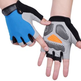 HOT Cycling Anti-slip Anti-sweat Men Women Half Finger Gloves Breathable Anti-shock Sports Gloves Bike Bicycle Glove (Color: Type B--Blue2, size: S)