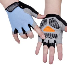 HOT Cycling Anti-slip Anti-sweat Men Women Half Finger Gloves Breathable Anti-shock Sports Gloves Bike Bicycle Glove (Color: Type B--Blue, size: L)