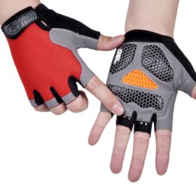 HOT Cycling Anti-slip Anti-sweat Men Women Half Finger Gloves Breathable Anti-shock Sports Gloves Bike Bicycle Glove (Color: Type B--Red, size: L)