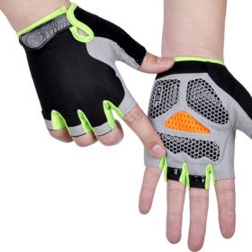 HOT Cycling Anti-slip Anti-sweat Men Women Half Finger Gloves Breathable Anti-shock Sports Gloves Bike Bicycle Glove (Color: Type B--Green, size: M)