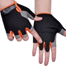 HOT Cycling Anti-slip Anti-sweat Men Women Half Finger Gloves Breathable Anti-shock Sports Gloves Bike Bicycle Glove (Color: Type A--Orange, size: S)