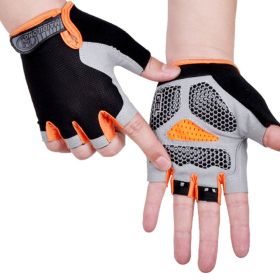 HOT Cycling Anti-slip Anti-sweat Men Women Half Finger Gloves Breathable Anti-shock Sports Gloves Bike Bicycle Glove (Color: Type B--Orange, size: M)