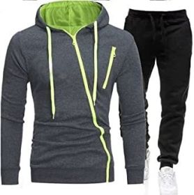 Mens 2 Piece Tracksuit Zipper Hoodie Pants Sport Suit Long Sleeve Stylish Casual Athletic Tracksuits (Color: Dark Grey, size: XL)