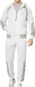 Men's Tracksuits 2 Piece Outfits Hooded Full Zip Casual Sweatsuits Regular Slim Fit Sport Suits Jacket & Pants Sets (Color: White, size: L)