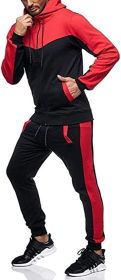 Men's 2 Piece Tracksuit Stitch Hoodie Pants Sport Suit Zipper Cardigan Casual Sport Suit (Color: Red, size: M)