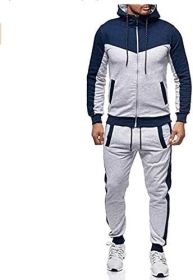 Men's 2 Piece Tracksuit Stitch Hoodie Pants Sport Suit Zipper Cardigan Casual Sport Suit (Color: grey, size: XL)