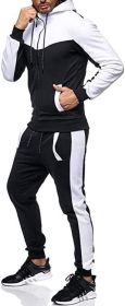 Men's 2 Piece Tracksuit Stitch Hoodie Pants Sport Suit Zipper Cardigan Casual Sport Suit (Color: White, size: M)