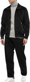 Mens 2 Pieces Velour Tracksuits Full Zip Stripe Casual Jogging Outfits Jacket & Pants Fitness Tracksuit Sets (Color: Black, size: L)