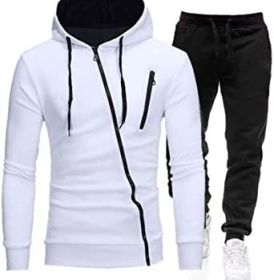 Mens 2 Piece Tracksuit Zipper Hoodie Pants Sport Suit Long Sleeve Stylish Casual Athletic Tracksuits (Color: White, size: S)