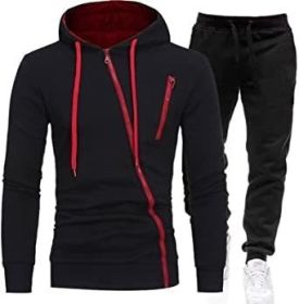 Mens 2 Piece Tracksuit Zipper Hoodie Pants Sport Suit Long Sleeve Stylish Casual Athletic Tracksuits (Color: Black, size: XXL)