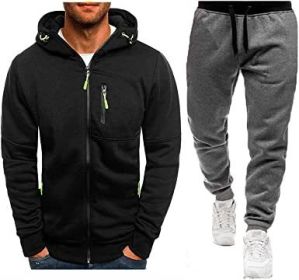 Mens 2 Piece Tracksuit Zipper Cardigan Hoodie Pants Sport Suit Running Jogging Athletic Casual Tracksuit Set (Color: Black2, size: M)