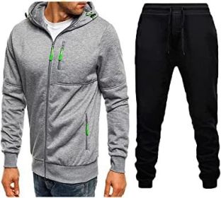 Mens 2 Piece Tracksuit Zipper Cardigan Hoodie Pants Sport Suit Running Jogging Athletic Casual Tracksuit Set (Color: light grey1, size: XL)