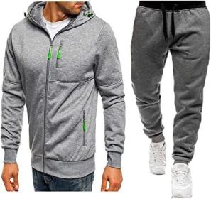 Mens 2 Piece Tracksuit Zipper Cardigan Hoodie Pants Sport Suit Running Jogging Athletic Casual Tracksuit Set (Color: light grey2, size: XL)