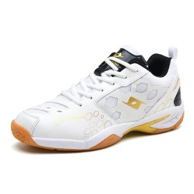 QUAOAR Men Women Sport Badminton Shoes Outdoor Spring Autumn Women Anti-Slippery Gym Sneakers White Man Trainer Tennis Shoes (Color: GOLD, size: 41)