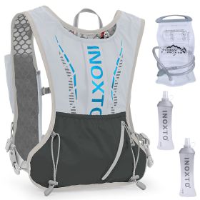 Sport Hydration Vest Running Backpack with 15oz 50oz Water Bladder Adjustable Strap Storage Bag for Trail Running Marathon Race Hiking (Color: grey)