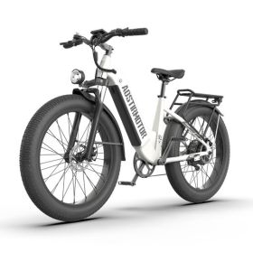 AOSTIRMOTOR new pattern 26" 1000W Electric Bike Fat Tire 52V15AH Removable Lithium Battery for Adults(white) (Color: as picture)