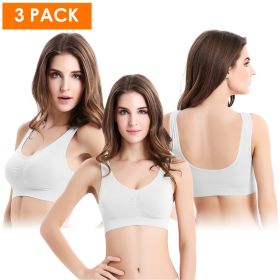 3 Pack Sport Bras For Women Seamless Wire free Bra Light Support Tank Tops For Fitness Workout Sports Yoga Sleep Wearing (Color: WH_WH_WH, size: L)