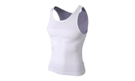 Men's Slimming Vest Body Tank Shaper Compression Shirt Sleeveless (Color: White, size: L)