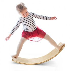 Kids Fitness Toy 12 Inch C Shape Wooden Wobble Balance Board (Weight capacity: 660 lbs- #1, Color: Natural)