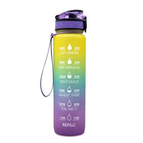 1L Tritan Water Bottle With Time Marker Bounce Cover Motivational Water Bottle Cycling Leakproof Cup For Sports Fitness Bottles (Color: Purple blue yellow gradient, capacity: 1L)