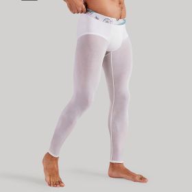 Seamless Men Tight Ice Silk Thin Leggings (Option: White Trousers-L)