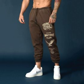 Men's Thicken Ankle-tied Sports Pants (Option: brown-M)