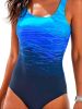 Women's Ombre Striped Print One Piece Swimsuit, High Stretch Sexy One Piece Beachwear For Women