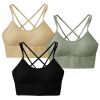 3Packs Women Cross Back Sport Bras Padded Strappy Medium Support Bras