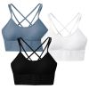 3Packs Women Cross Back Sport Bras Padded Strappy Medium Support Bras