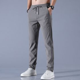 Summer Ice Silk Pants Men's Thin Business Casual Pants Stretch Breathable Straight-leg Tracksuit Pants (Option: DarkGray-S)