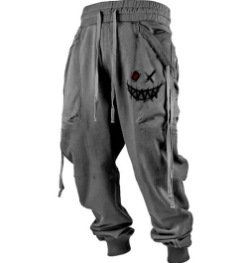 Printed 3D Sweatpants Plus-sized Casual Men (Option: grey-S)