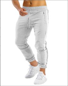 Men's Trendy Latest Running Fitness Side Contrast Color Velcro Sports Trousers (Option: Light Gray-L)